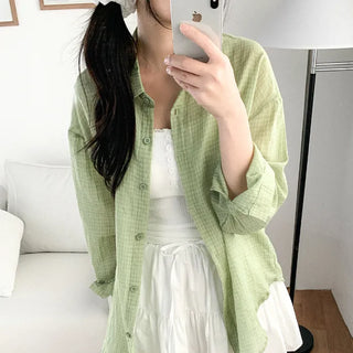 Lightweight, oversized checkered summer shirt cardigan