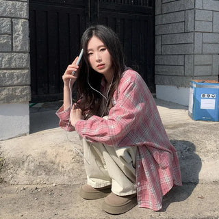 Pink checkered oversized shirt
