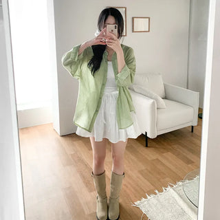 Lightweight, oversized checkered summer shirt cardigan
