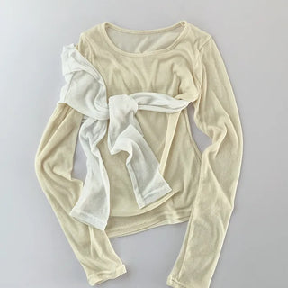 Sheer Round Neck Layered Long-Sleeve T-Shirt