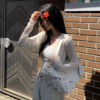 (Set) Bolero Summer Cardigan & Flower Lace Cap Sleeve Dress Set