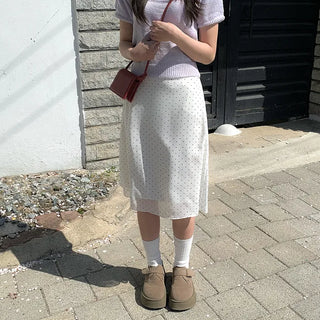 (2 colors) Polka Dot A-line Blouse and Polka Dot Skirt
