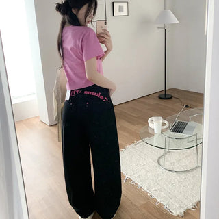 Semi-Crop Plain T-Shirt Layered T-Shirt