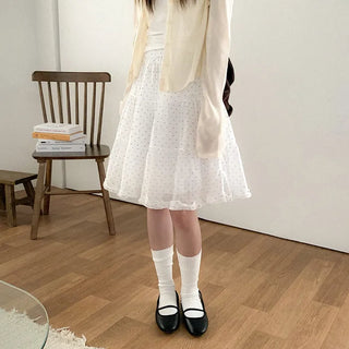 [2 colors] Polka Dot Midi Cantan Skirt