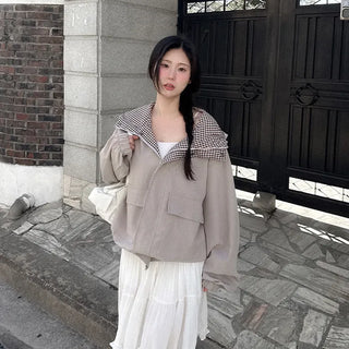 Checkered Pattern Mountain Parka