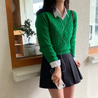 Autumn long-sleeved pink twisted loose-fit knit