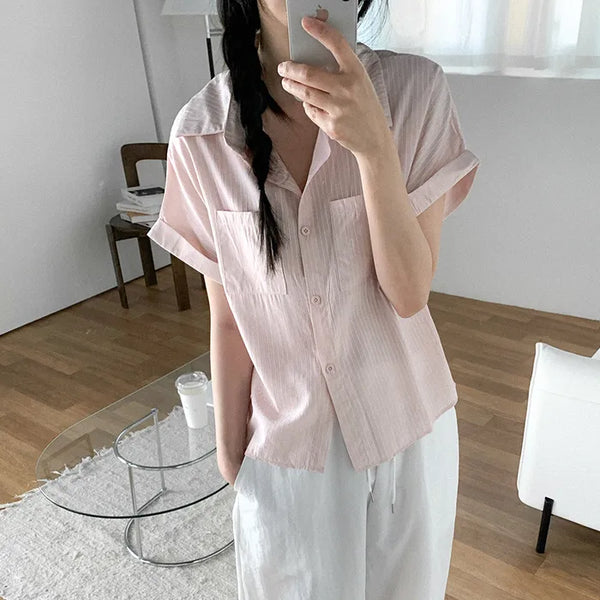 Oversized striped sheer roll-up shirt