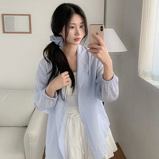 Sheer Stripe Shirt Hoodie - Oversized Silhouette