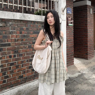 Checked layered mini dress