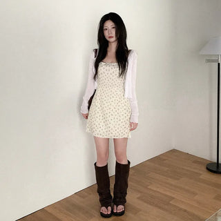 [2 colors] Floral print camisole bustier A-line summer dress