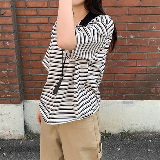 Large size rugby striped polo shirt