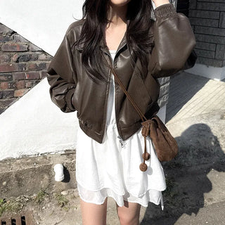Cropped faux leather blouson