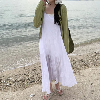 [2 colors] Oversized Chiffon Camisole Bustier Summer Maxi Long Dress