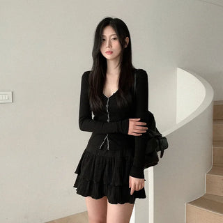 [Includes inner shorts] Tiered chiffon pleated mini skirt