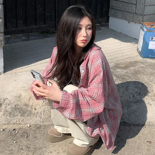 Pink checkered oversized shirt