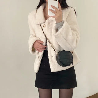 Boa quilted loose-fit short fur jacket