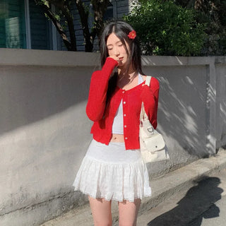 Cropped Layered Round Neck Cardigan