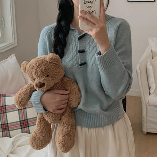 Hooded wool cable knit sweater