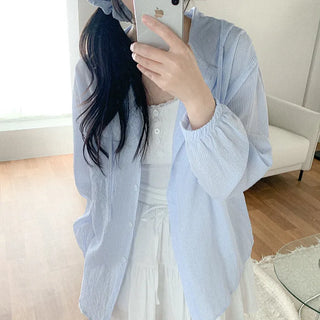Sheer Stripe Shirt Hoodie - Oversized Silhouette