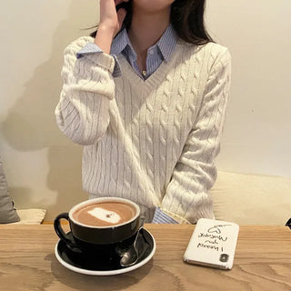 Autumn long-sleeved pink twisted loose-fit knit