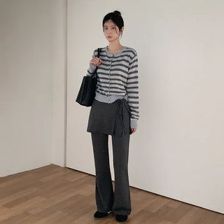 Two-tone border round neck cardigan