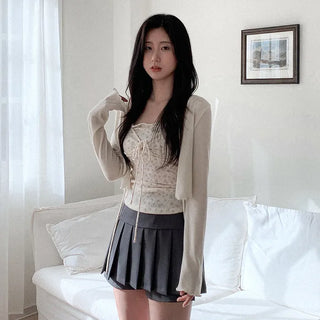 (Set) Ribbon Shirred Camisole & Cardigan