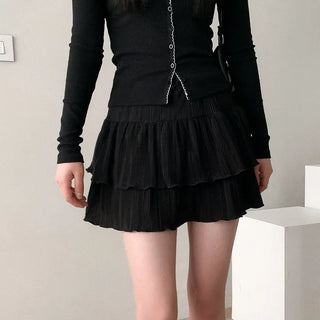 [Includes inner shorts] Tiered chiffon pleated mini skirt