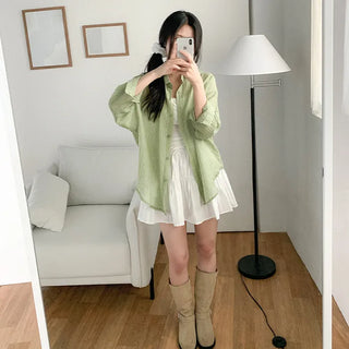 Lightweight, oversized checkered summer shirt cardigan