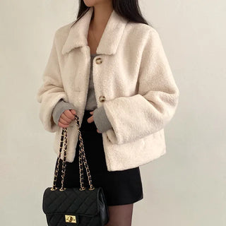 Boa quilted loose-fit short fur jacket