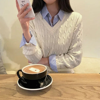 Autumn long-sleeved pink twisted loose-fit knit