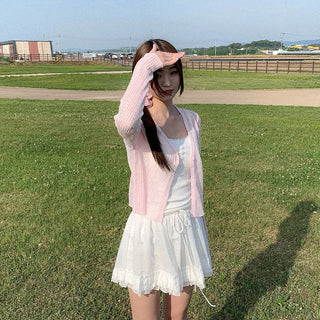 [5 colors] Sheer knit lightweight summer V-neck cardigan