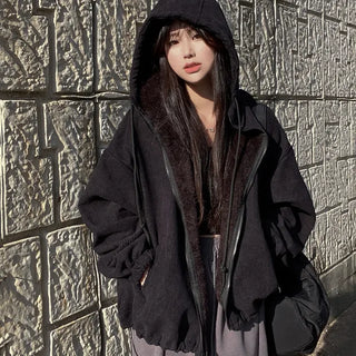 Fleece corduroy fur parka