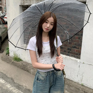 (Set) Flower Holder Neck Camisole Layered T-Shirt