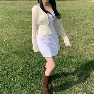 [5 colors] See-through V-neck cardigan