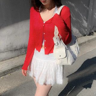 Cropped Layered Round Neck Cardigan