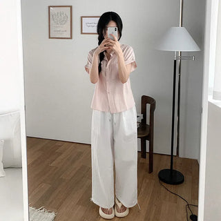 Oversized striped sheer roll-up shirt