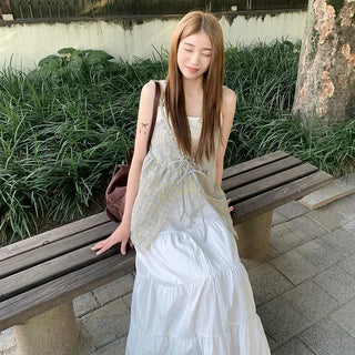 [3 colors] Checkered bustier set blouse plus size summer dress