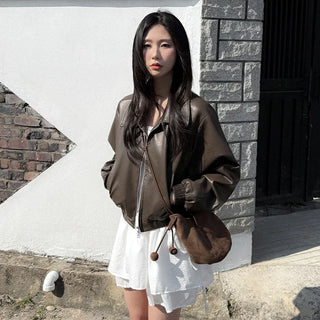 Cropped faux leather blouson