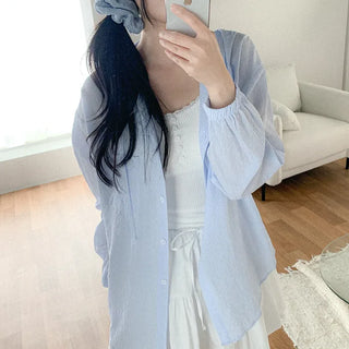 Sheer Stripe Shirt Hoodie - Oversized Silhouette