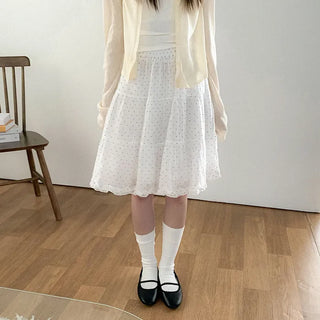 [2 colors] Polka Dot Midi Cantan Skirt