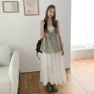 [3 colors] Checkered bustier set blouse plus size summer dress