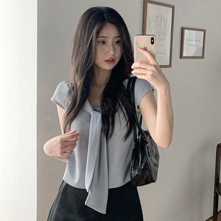 Tie-cap sleeve silky blouse