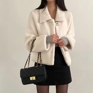 Boa quilted loose-fit short fur jacket