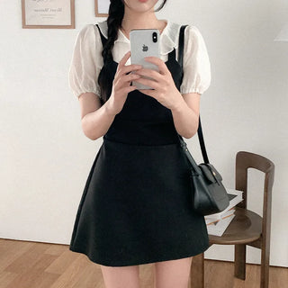 Frill collar puff blouse