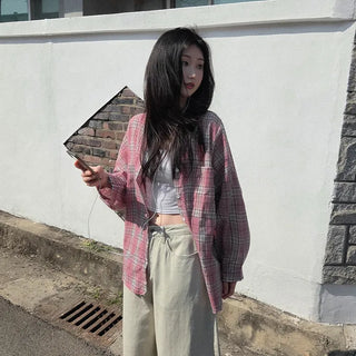 Pink checkered oversized shirt