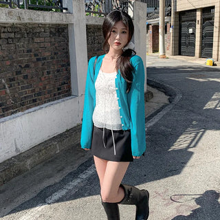 [4 colors] Sun protection sheer lightweight V-neck summer cardigan