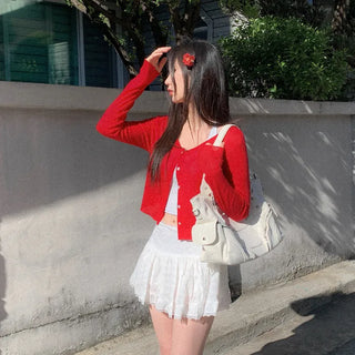 Cropped Layered Round Neck Cardigan