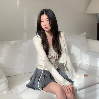 (Set) Ribbon Shirred Camisole & Cardigan