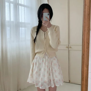 Floral chiffon square neck puff sleeve dress