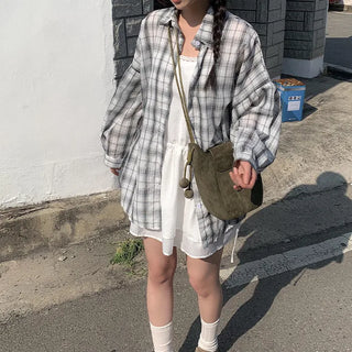 Large size check shirt